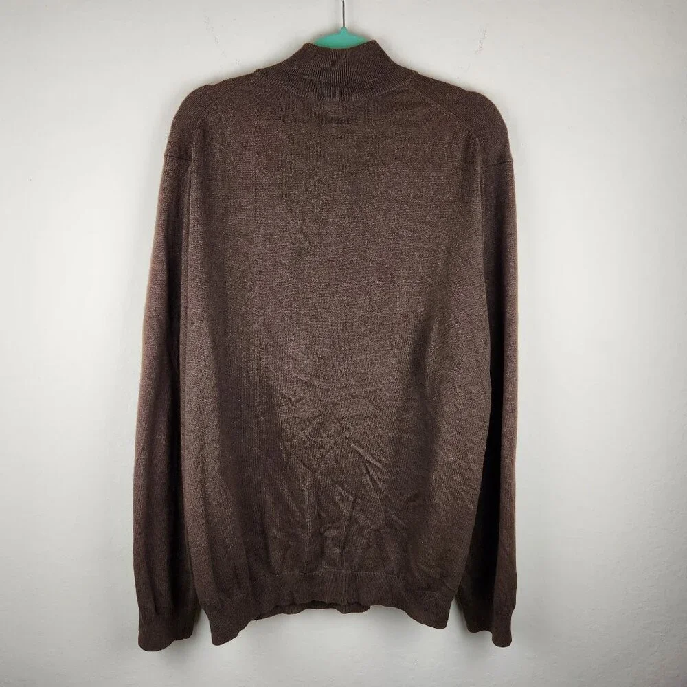 J. Hilburn Brown Cotton Silk Cashmere Half Zip Knit Sweater sz LT Flawed